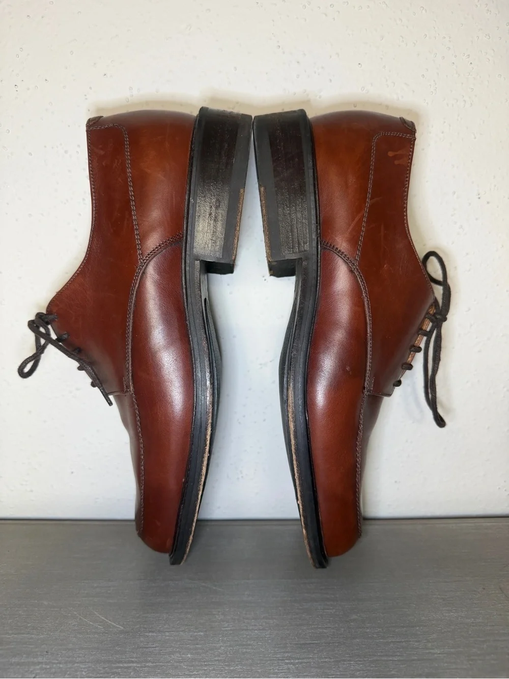 Bacco Bucci Italy Men's 8.5 D Brown Leather Square Moc Toe Oxford Dress Shoes